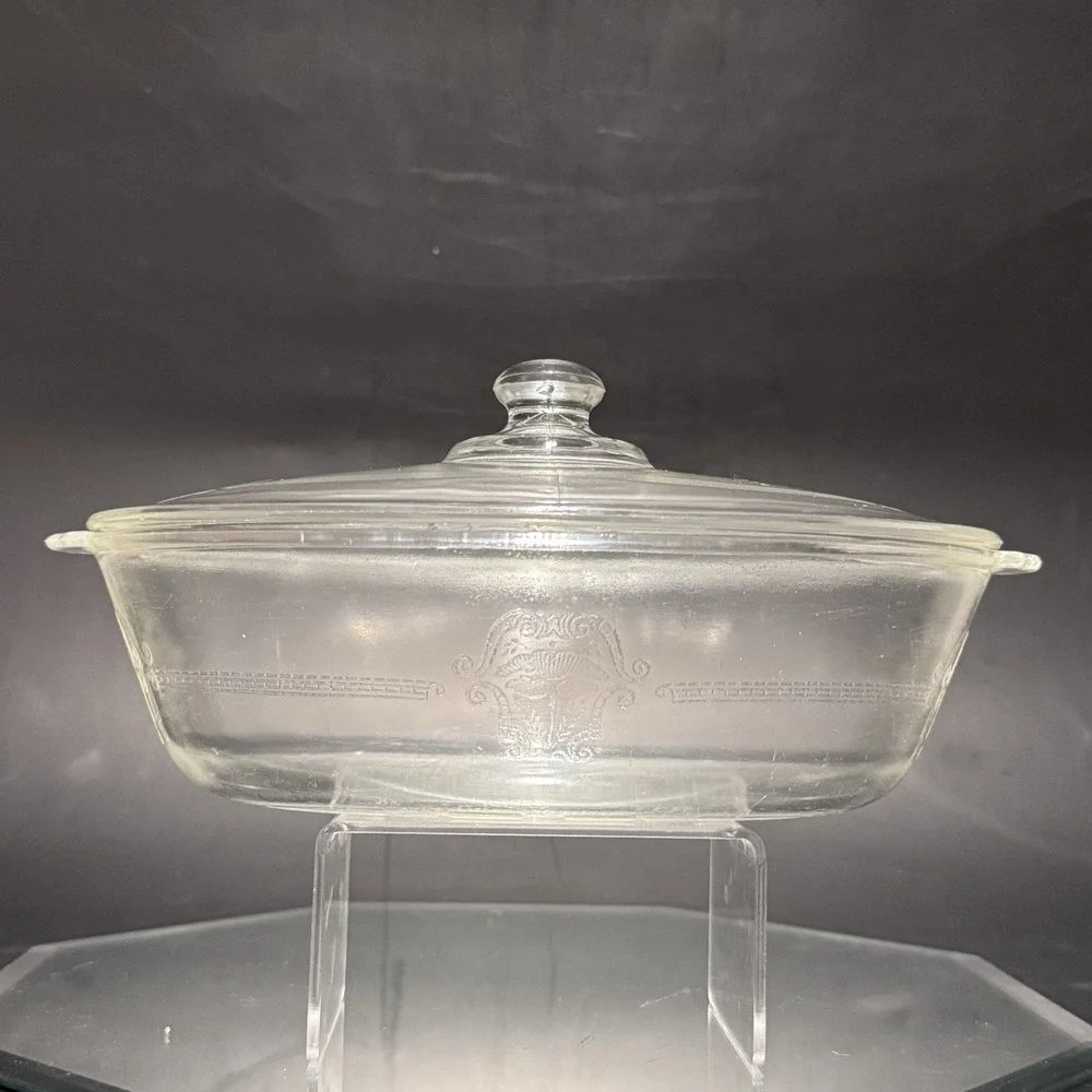 Vintage Glasbake 1Qt Clear Etched Glass Oval Poppy Casserole Dish‎ W Lid